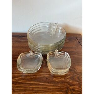 Vintage Set of Clear Glass Apple Plates 6 Big and 6 Small